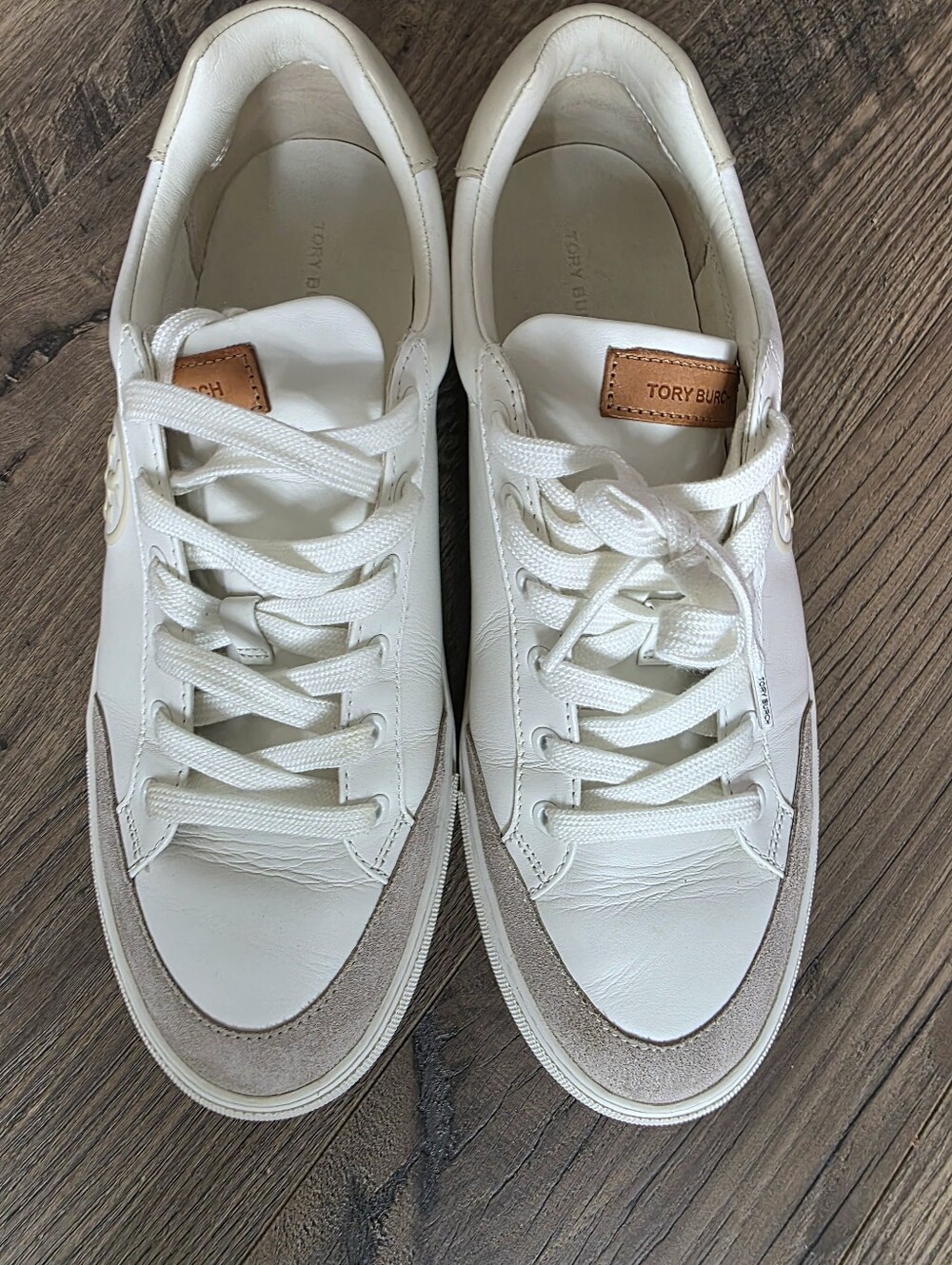 Tory Burch White Leather Sneakers with Tan Accents